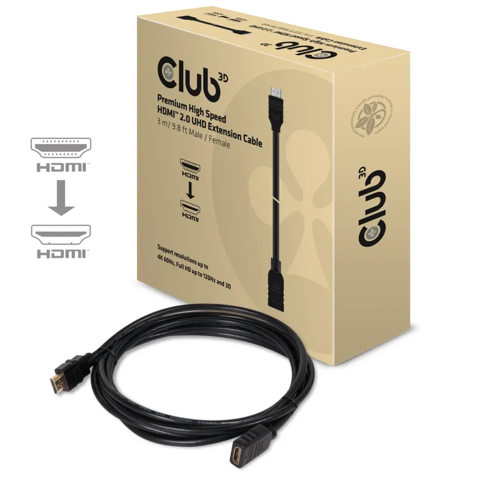Club3D Kabel prodlužovací HDMI 2.0, 4K60Hz UHD (M/F), 3m