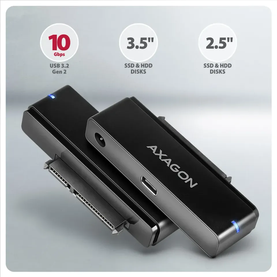 AXAGON ADSA-FPX, USB-C 10Gbps - SATA 6G, 2.5"/3.5" SSD/HDD FAST PORT X adaptér,