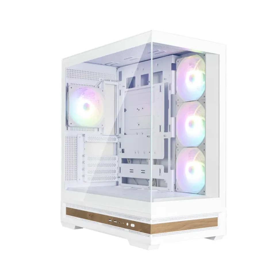 Zalman skříň P40 Namu / midT/ 4x120mm ARGB fan / 2xUSB 3.0 / USB-C / panoramatická / dřevěné doplňky / bílá