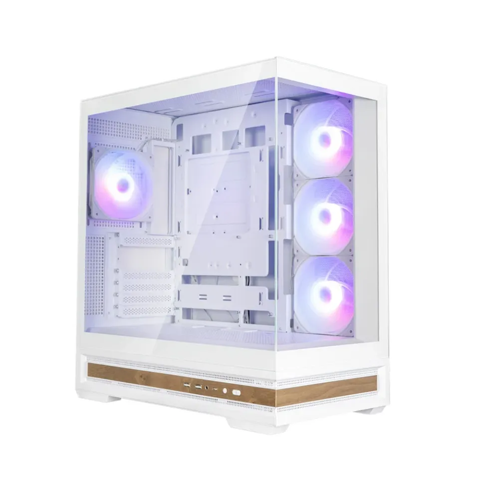 Zalman skříň P40 Namu / midT/ 4x120mm ARGB fan / 2xUSB 3.0 / USB-C / panoramatická / dřevěné doplňky / bílá