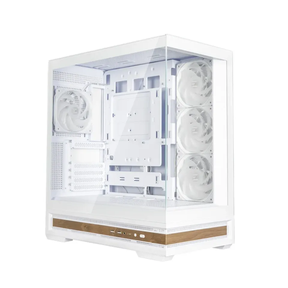 Zalman skříň P40 Namu / midT/ 4x120mm ARGB fan / 2xUSB 3.0 / USB-C / panoramatická / dřevěné doplňky / bílá