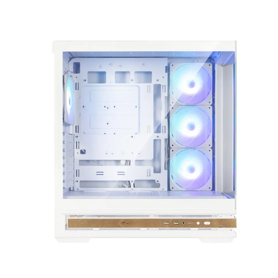 Zalman skříň P40 Namu / midT/ 4x120mm ARGB fan / 2xUSB 3.0 / USB-C / panoramatická / dřevěné doplňky / bílá