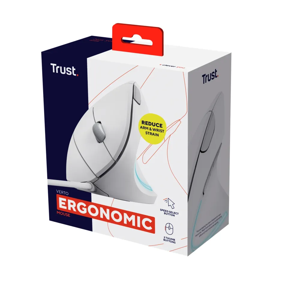 TRUST vertikální myš Verto ergonomická myš, USB, bílá
