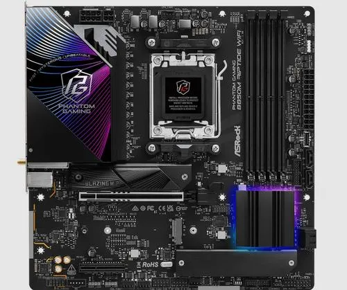 ASROCK B850M RIPTIDE WIFI (AM5, amd B850, 4xDDR5, PCIE 5.0, HDMI+DPort, 4xSATA3 +3xM.2, USB3.2 G2, GLAN 2,5G, mATX)
