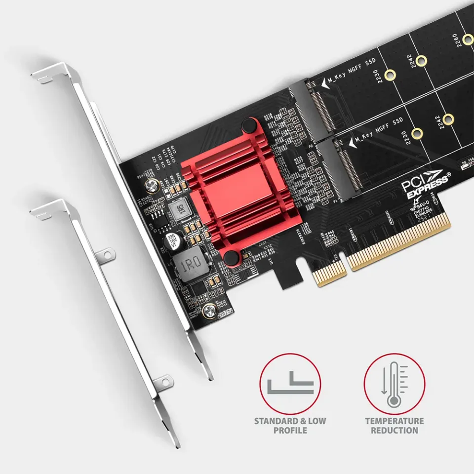 AXAGON PCEM2-ND, PCI-Express x8 řadič pro připojení až dvou NVMe M.2 SSD disků k