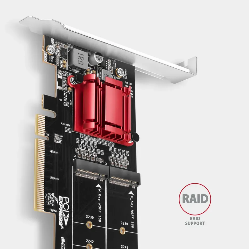 AXAGON PCEM2-ND, PCI-Express x8 řadič pro připojení až dvou NVMe M.2 SSD disků k