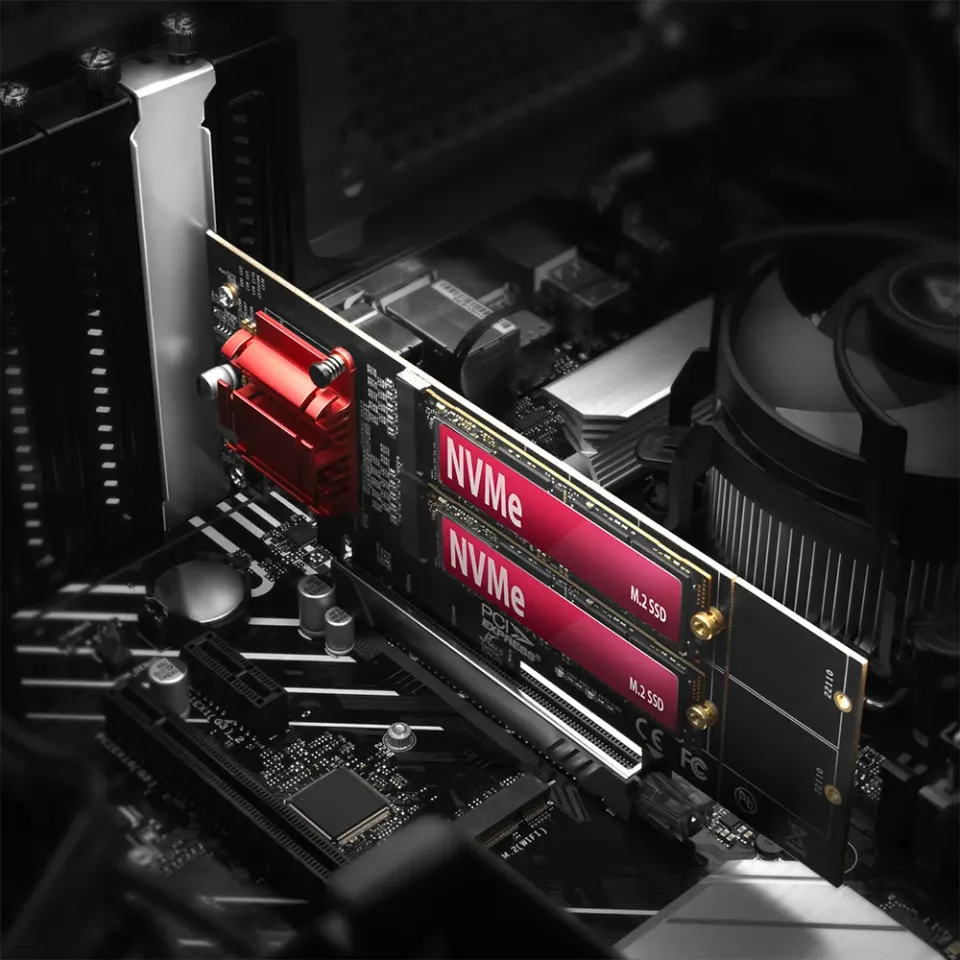 AXAGON PCEM2-ND, PCI-Express x8 řadič pro připojení až dvou NVMe M.2 SSD disků k
