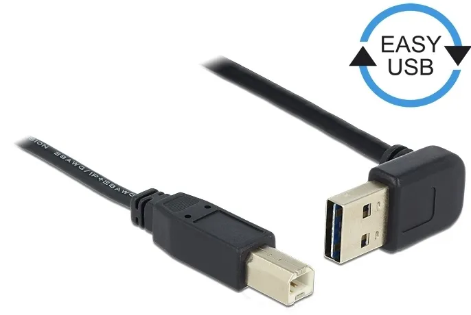Delock Kabel EASY-USB 2.0 Typ-A samec pravoúhlý nahoru / dolů > USB 2.0 Typ-B sa