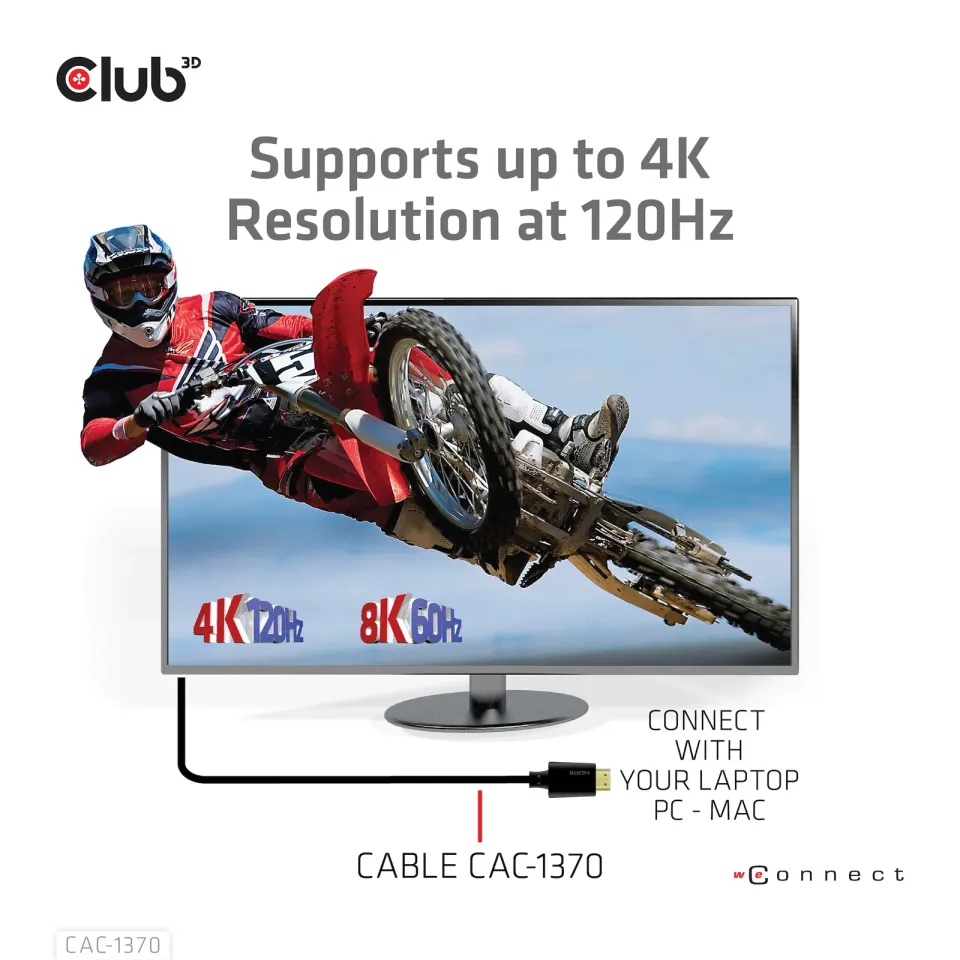 Club3D Adaptér HDMI 2.1 Ultra Rychlý HDMI™ Certifikovaný 4K120Hz, 8K60Hz, 48Gbps (M/M 1.5 m/4.92 ft), 28 AWG