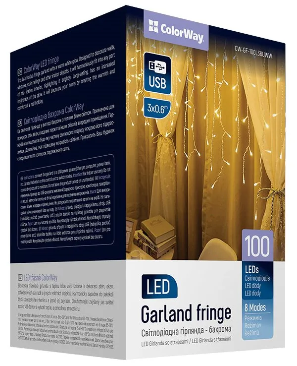COLORWAY LED girlanda/ IP20 / 100 LED / délka 3m x 0,6m / teplá bílá/ napájení USB