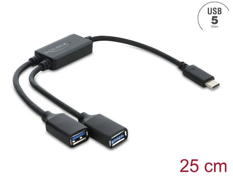 Delock Dvouportový kabelový rozbočovač USB 5 Gbps Typ-A s konektorem USB Type-C™