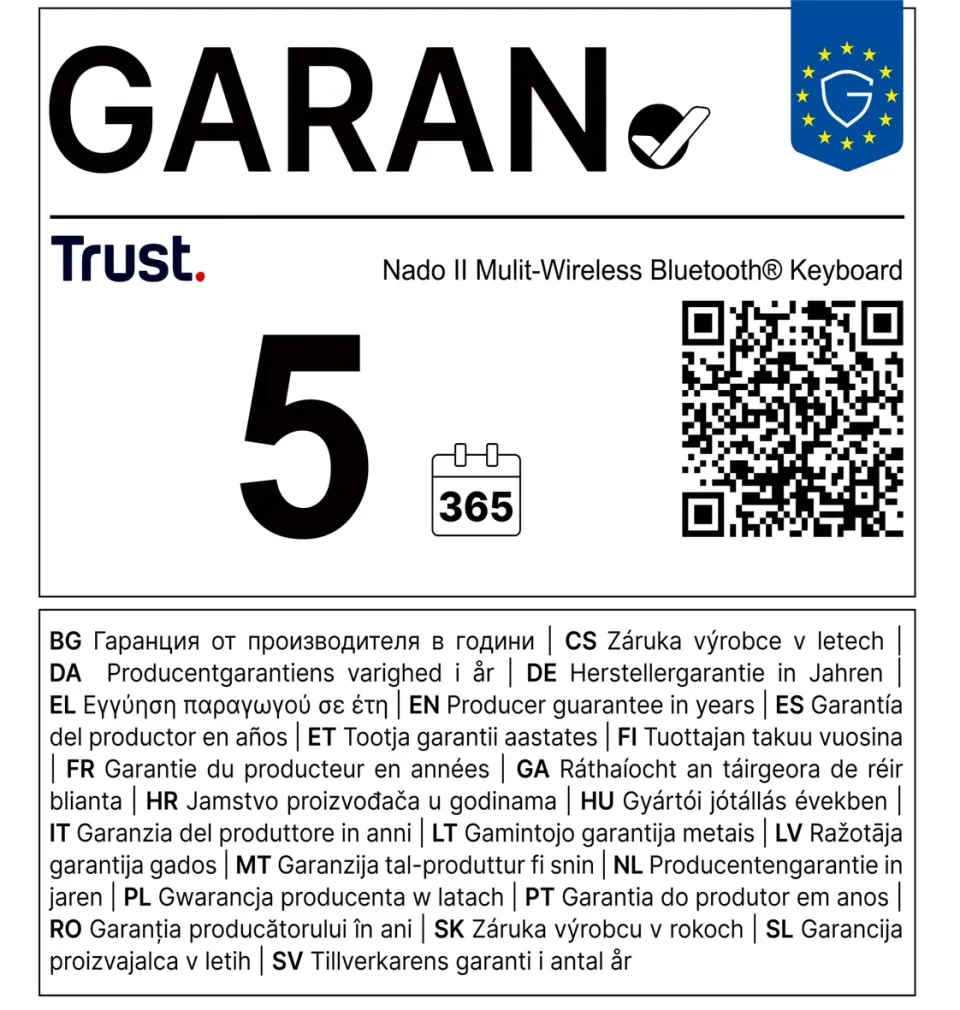 TRUST Klávesnice Nado II, Membránová, Bezdrátová, černá