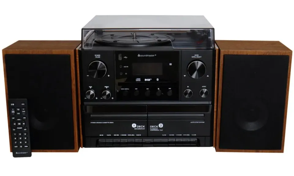 Soundmaster Elite line MCD5600BR/ Gramofon/ CD/ 2x kazeta/ BT/ DAB+/ MP3/ 2x5W/ Hnědo-černá