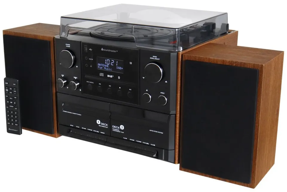 Soundmaster Elite line MCD5600BR/ Gramofon/ CD/ 2x kazeta/ BT/ DAB+/ MP3/ 2x5W/ Hnědo-černá