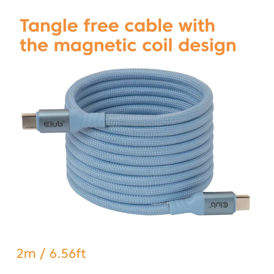 Club3D Kabel magnetický USB-C, 240W PD3.1, 480 Mbps, 2m, modrá