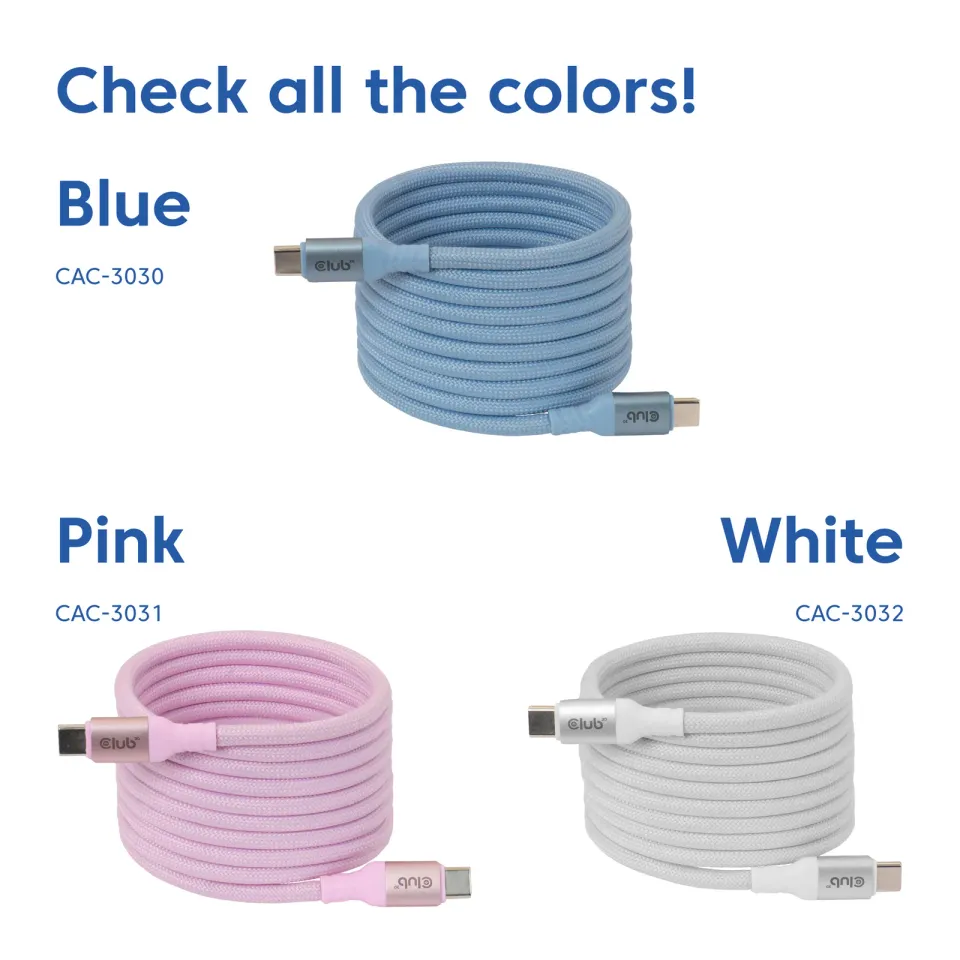 Club3D Kabel magnetický USB-C, 240W PD3.1, 480 Mbps, 2m, modrá