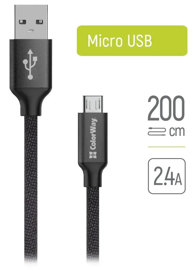 Colorway Datový Kabel Usb / Micro Usb/ 2m/ 2.4A/ Černý