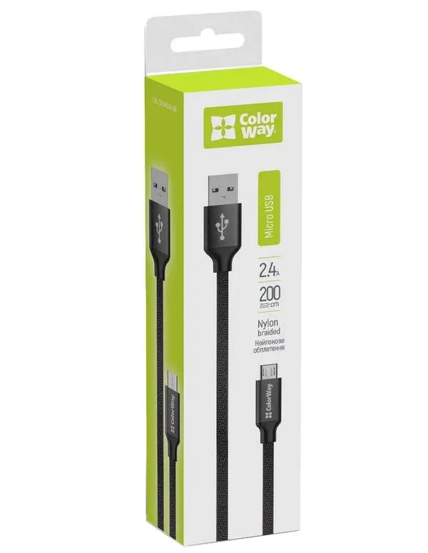 Colorway Datový Kabel Usb / Micro Usb/ 2m/ 2.4A/ Černý