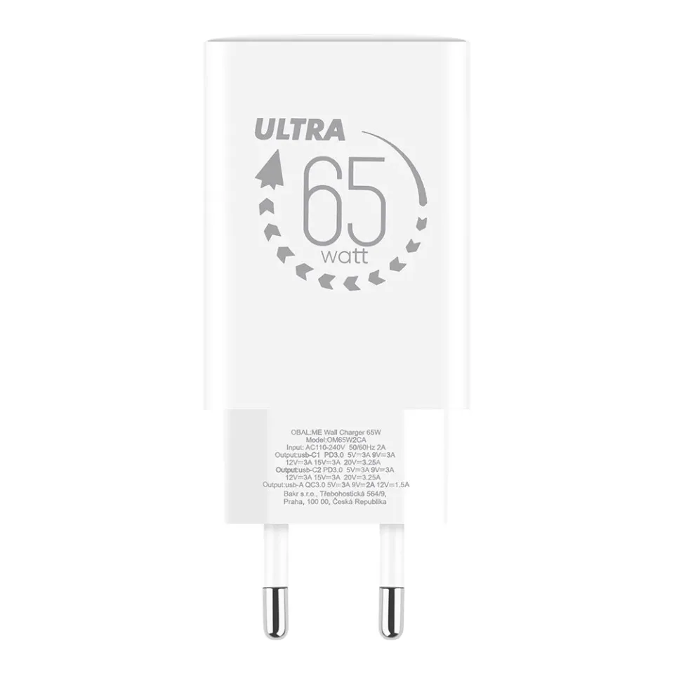OBAL:ME GaN Cestovní Nabíječka USB-A + 2xUSB-C 65W White