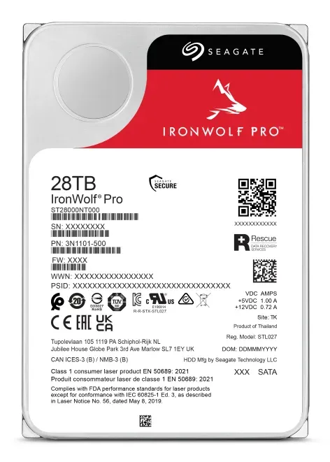 SEAGATE ST28000NT000 hdd IronWolf PRO 28TB CMR 7200rpm 512MB NAS HDD 24x7 270MB/s 3.5 RAID SATA3-6Gbps