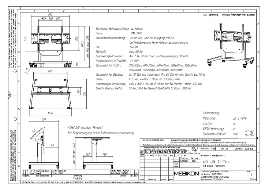 Mobilní stojan MEBIKON eQ Lift TiltTec Basic