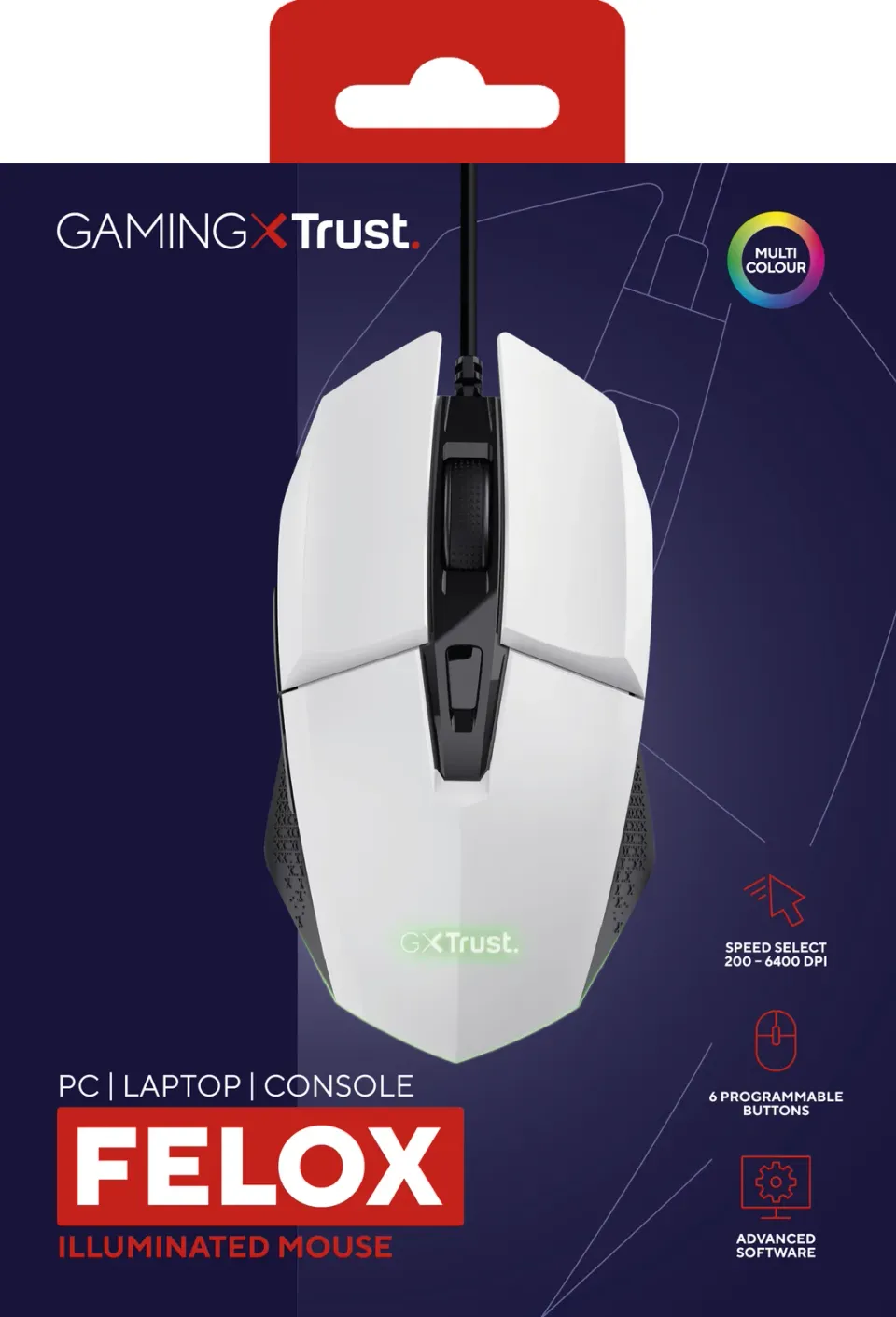 TRUST myš GXT 109W FELOX Gaming Mouse, optická, USB, bílá
