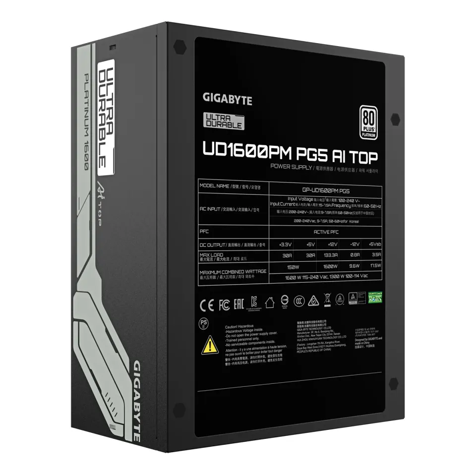 GIGABYTE zdroj UD1600PM PG5 AI TOP, 1600W, 80+ Platinum, 140mm fan