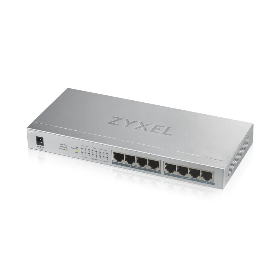 Zyxel GS1008HP 8-port Desktop Gigabit PoE Switch, 8x PoE+ GbE, PoE 60W