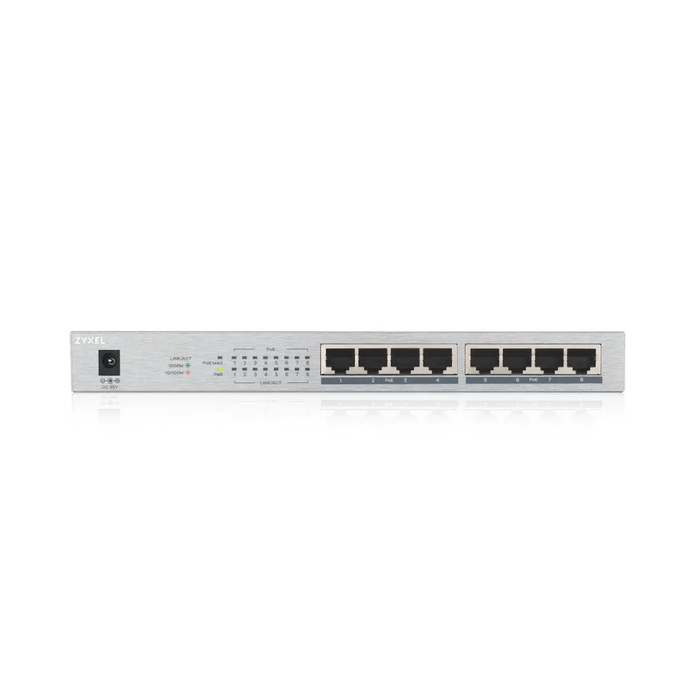 Zyxel GS1008HP 8-port Desktop Gigabit PoE Switch, 8x PoE+ GbE, PoE 60W