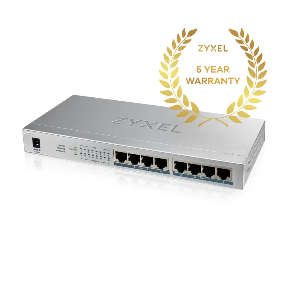 Zyxel GS1008HP 8-port Desktop Gigabit PoE Switch, 8x PoE+ GbE, PoE 60W