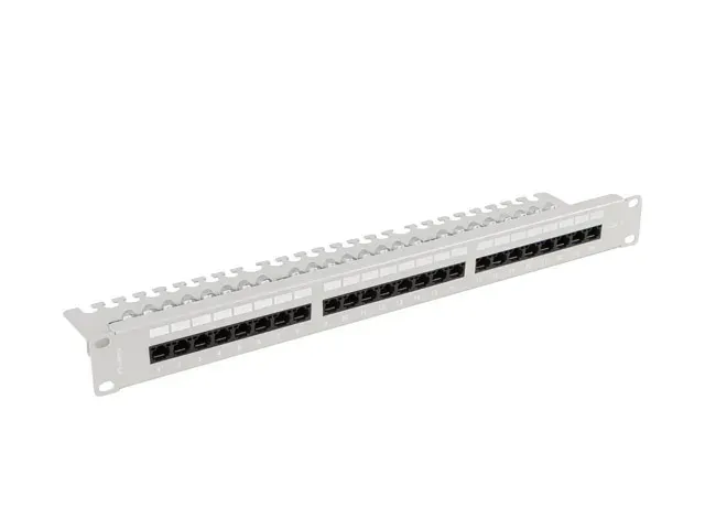 LANBERG PATCH PANEL 24 PORTŮ 1U 19" CAT.6 UTP S POLICÍ ŠEDÝ
