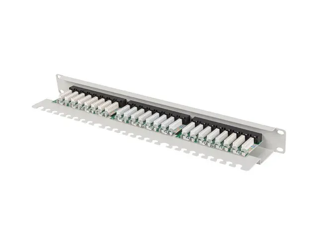 LANBERG PATCH PANEL 24 PORTŮ 1U 19" CAT.6 UTP S POLICÍ ŠEDÝ