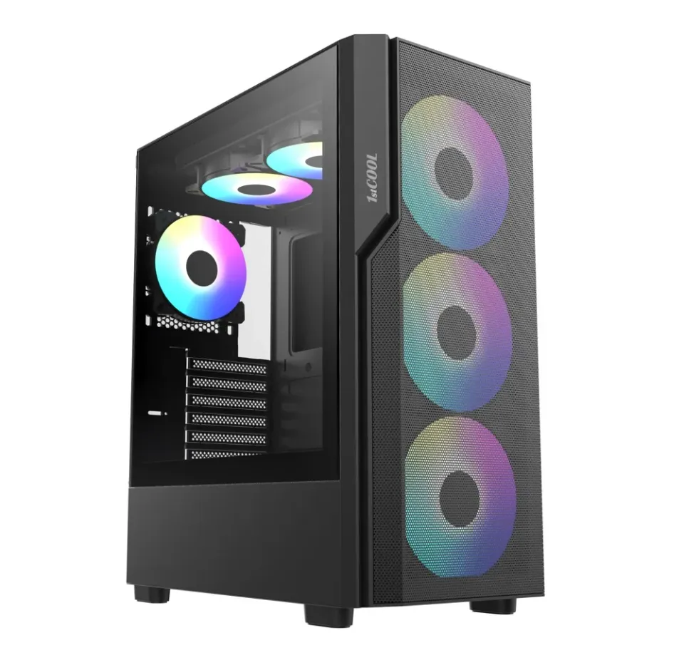 1stCOOL Middle Tower GAMER 5 s 3x ARGB ventilátorem, ATX black černý, bez zdroje, fulltower ATX (USB3+ Audio) (PC case)
