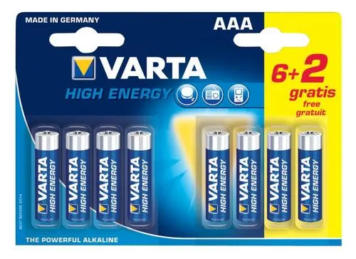 VARTA 8pack (6+2 ks) HighEnergy AAA/LR03 1220mAh baterie alkalické (cena za 1x8pack)