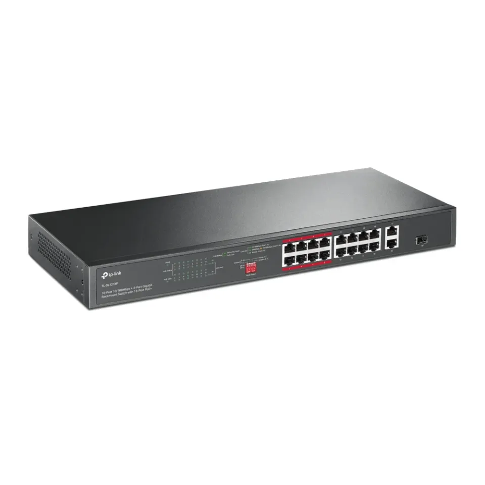 TP-LINK TL-SL1218P 16-portový 10/100 Mb/s + 2-portový gigabitový switch do racku s 16-portovým PoE+ napájením