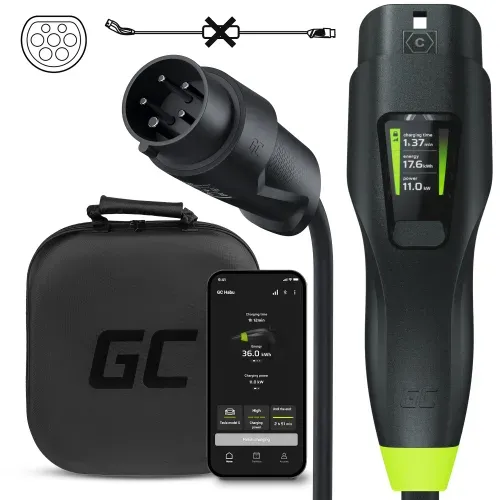 Green Cell Habu EV Mobile Charger 11 kW 7 m Type 2 to CEE 16 A for Charging Elec