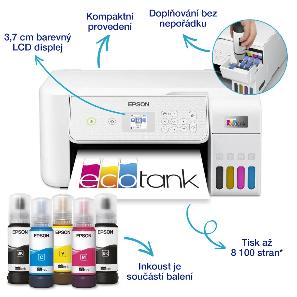 EPSON EcoTank L3286, inkoustová multifunkční tiskárna, bílá