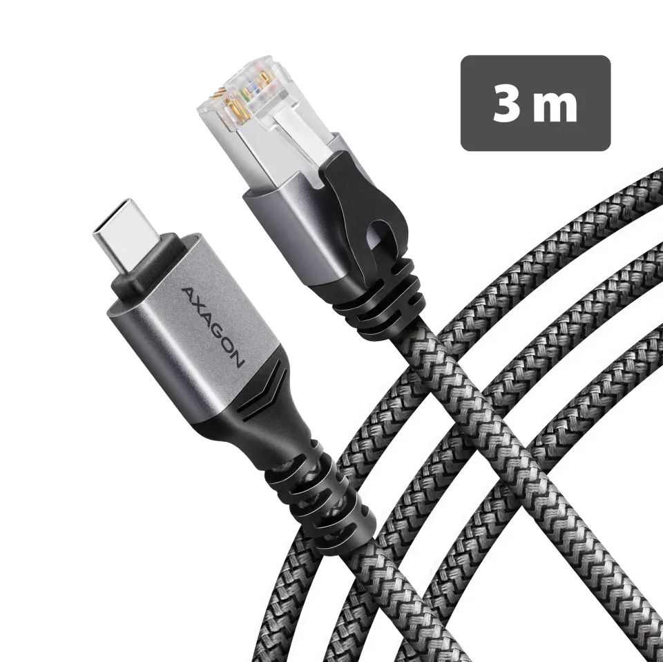 AXAGON ADE-CM30, USB-C Gigabit Ethernet adaptér s integrovaným síťovým CAT6 kabelem RJ-45 (3m)