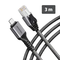 AXAGON ADE-CM30, USB-C Gigabit Ethernet adaptér s integrovaným síťovým CAT6 kabelem RJ-45 (3m)