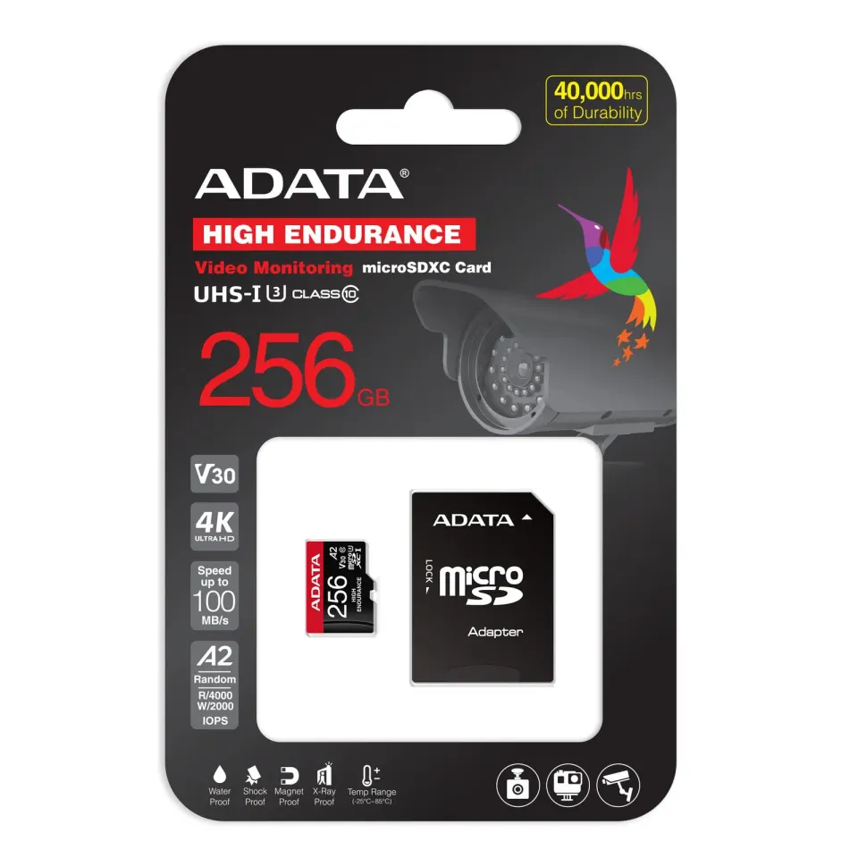 ADATA MicroSDXC karta 256GB High Endurance UHS-I C10 V30 A2 (R:100/W:85 MB/s) + SD adaptér