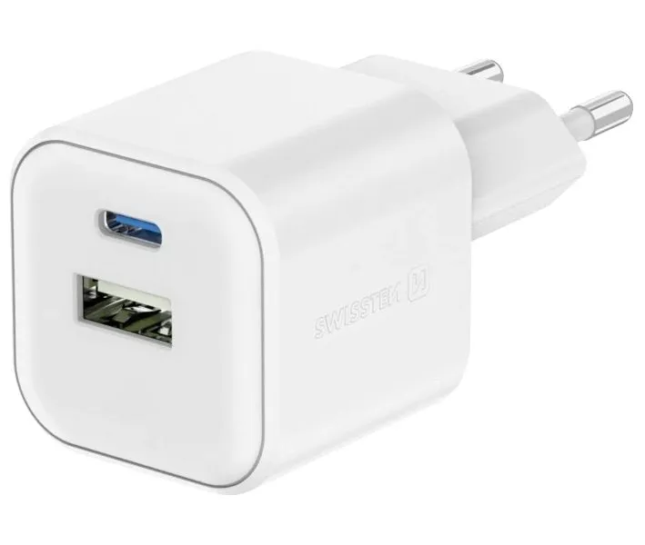 Swissten síťový adaptér 12w 1x usb-c + 1x usb-a bílý