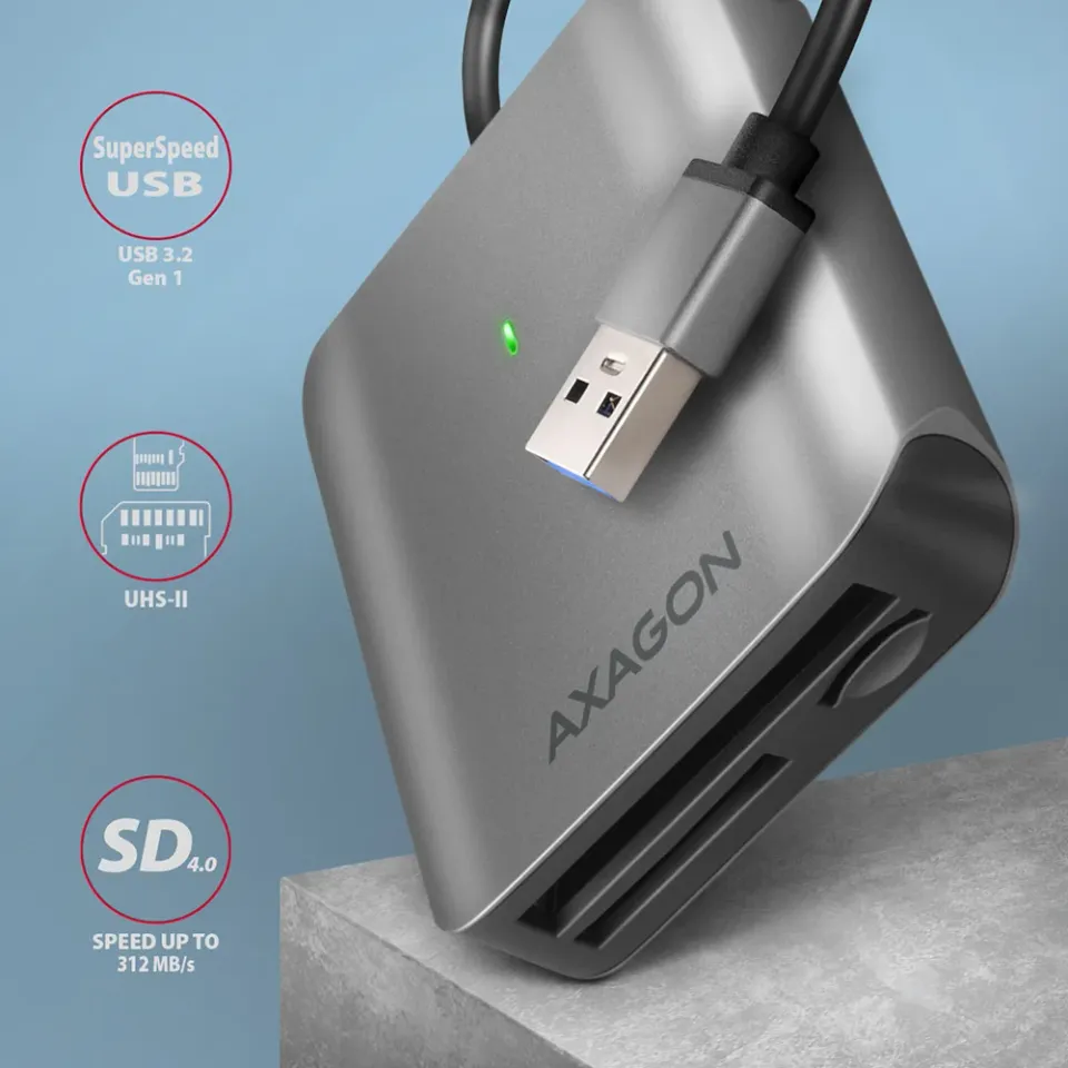 AXAGON CRE-S3, hliníková vysokorychlostní USB-A 3.2 Gen 1 čtečka paměťových kare