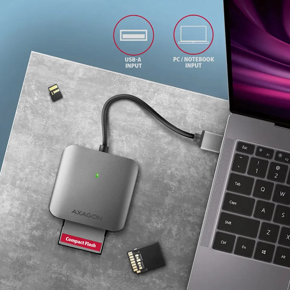 AXAGON CRE-S3, hliníková vysokorychlostní USB-A 3.2 Gen 1 čtečka paměťových kare