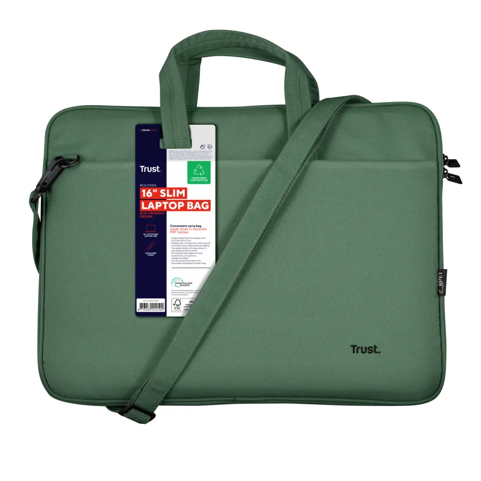 TRUST Pouzdro na notebook 16" Bologna Slim Laptop Bag Eco, zelená