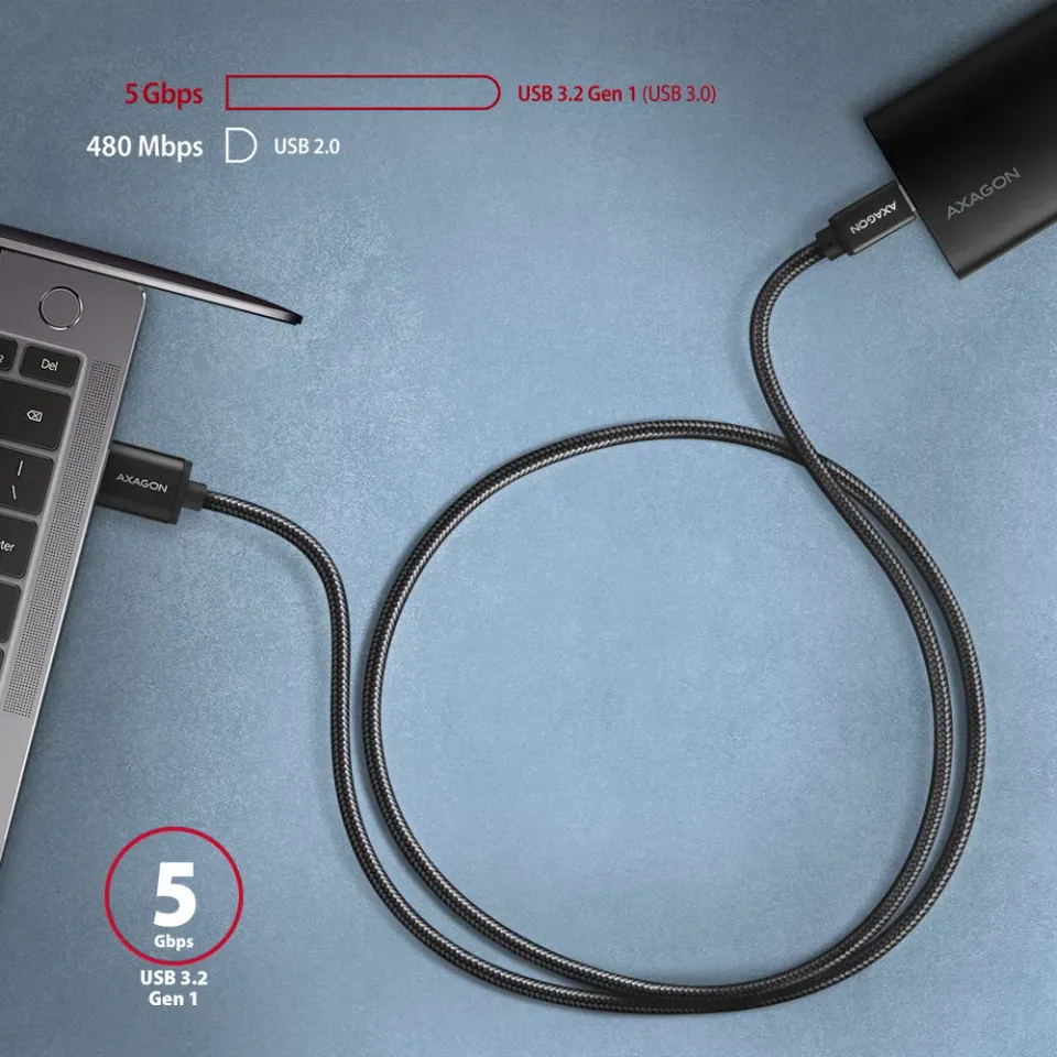 AXAGON BUCM3-AM15AB, SPEED kabel USB-C <-> USB-A, 1.5m, USB 3.2 Gen 1, 3A, ALU,