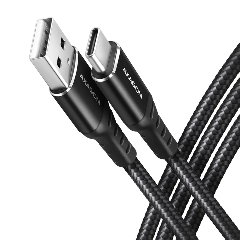 AXAGON BUCM-AM10AB, HQ kabel USB-C <-> USB-A, 1m, USB 2.0, 3A, ALU, oplet, černý