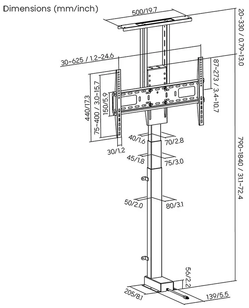 Nedis TVSM5840BK - Podlahový motorizovaný TV Stojan| 37-80 " | Max. 60 kg | Rozs