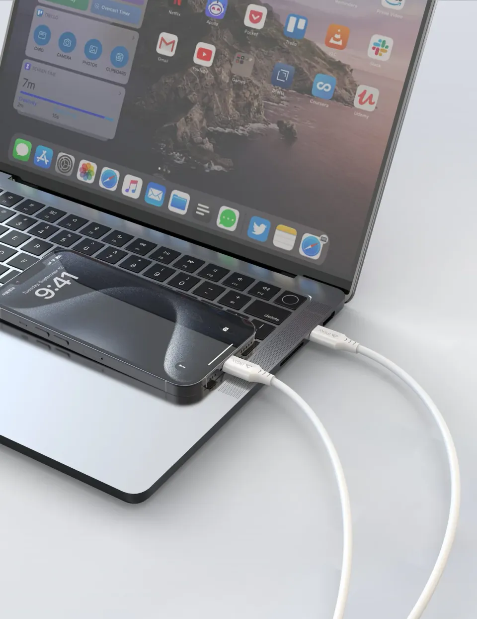 TPU KABEL USB-C / LIGHTNING 1M, USB 2.0 BÍLÝ