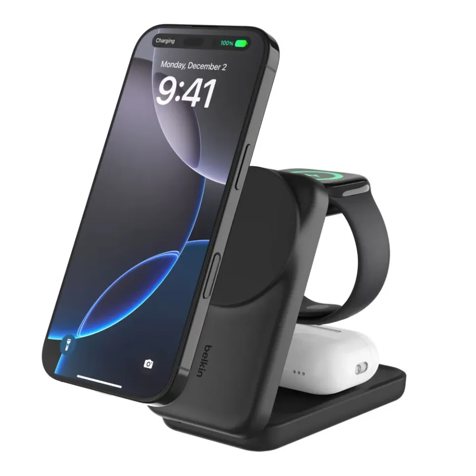 Belkin UltraCharge Qi2 25W 3v1 Magnetická skládací nabíječka pro iPhone/Apple Wa (WIZ036kqBK)