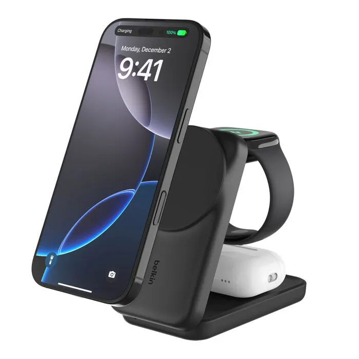 Belkin UltraCharge Qi2 25W 3v1 Magnetická skládací nabíječka pro iPhone/Apple Wa (WIZ036kqBK)